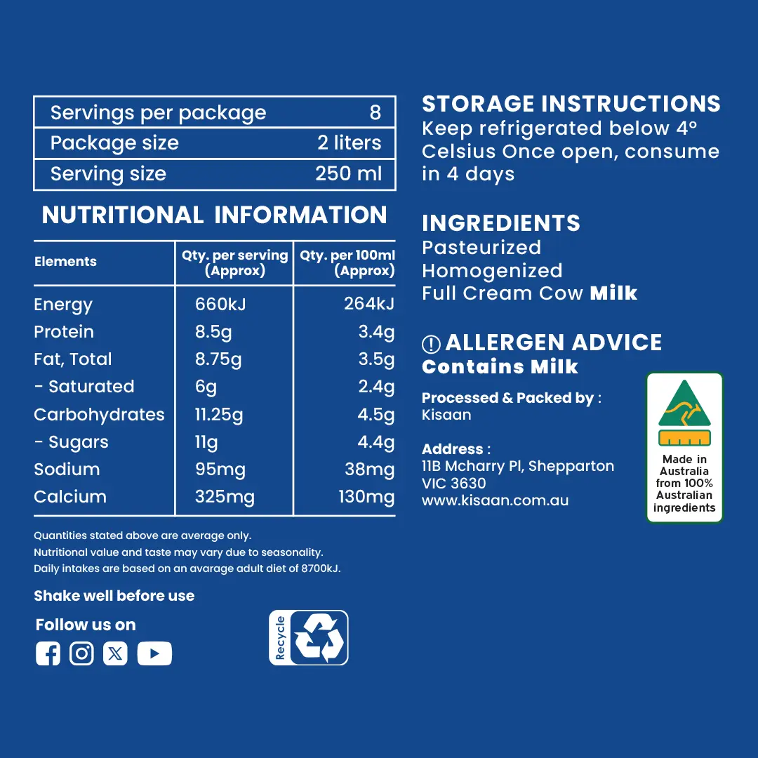 Homogenized Full Cream Cow Milk - 2L Bottle