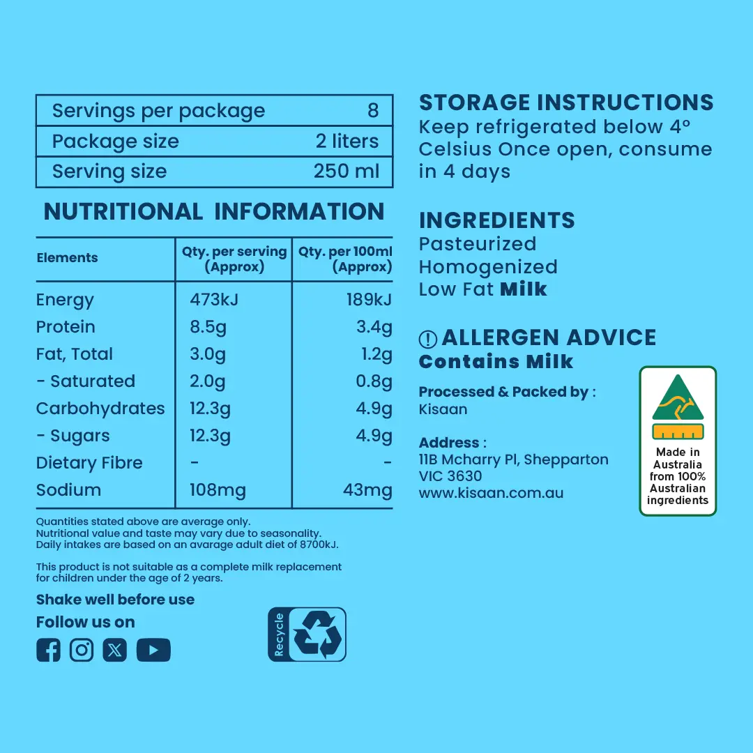Pasteurized Homogenized Low Fat Milk - 2L Bottle